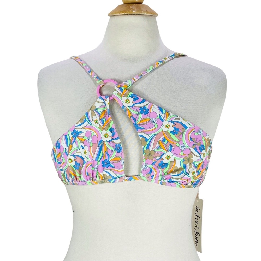For Love and Lemons Devon Triangle Floral Bikini Swim Top‎ size M Floral